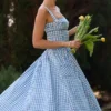 Sukienka letnia midi Vivien w niebieską kratkę Sukienka letnia midi Vivien w niebieską kratkę