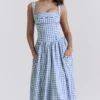 Sukienka letnia midi Vivien w niebieską kratkę Sukienka letnia midi Vivien w niebieską kratkę
