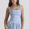 Sukienka letnia midi Vivien w niebieską kratkę Sukienka letnia midi Vivien w niebieską kratkę