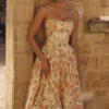 Sukienka letnia midi z bawełny z nadrukiem Ysabella Warm Rose Sukienka letnia midi z bawełny z nadrukiem Ysabella Warm Rose