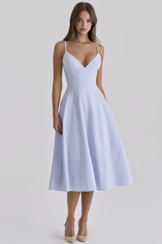Sukienka letnia midi z bawełny z wiązaniem Millie Bluebell