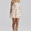 Sukienka letnia mini z bawełny w rozkloszowanym kroju Dolly Ivory Vintage Rose Print