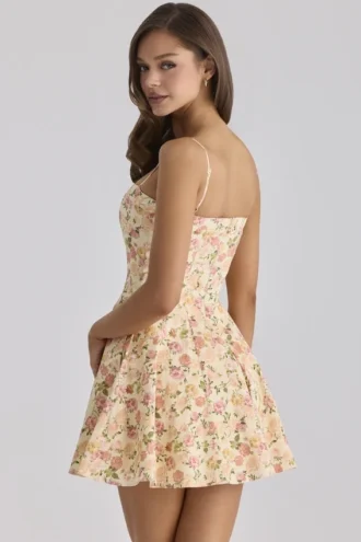 Sukienka letnia mini z bawełny z nadrukiem Dolly Warm Rose