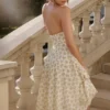 Sukienka Letnia na ramiączkach „Solada” w kolorze kości słoniowej z nadrukiem kwiatowym w stylu vintage