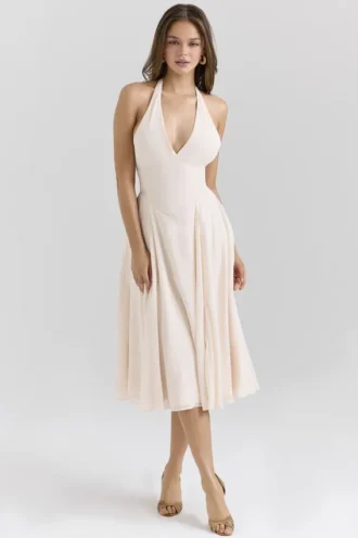 Sukienka Letnia Solada Vintage Cream Georgette na ramiączkach Sukienka Letnia Solada Vintage Cream Georgette na ramiączkach