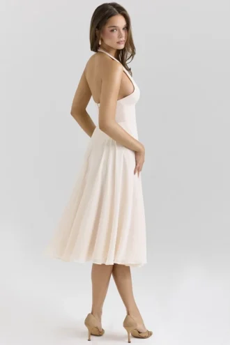 Sukienka Letnia Solada Vintage Cream Georgette na ramiączkach Sukienka Letnia Solada Vintage Cream Georgette na ramiączkach