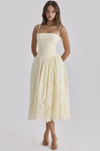 Sukienka letnia Ysabella Lemon z koronką na zamówienie + broderie anglaise Sukienka letnia Ysabella Lemon z koronką na zamówienie + broderie anglaise