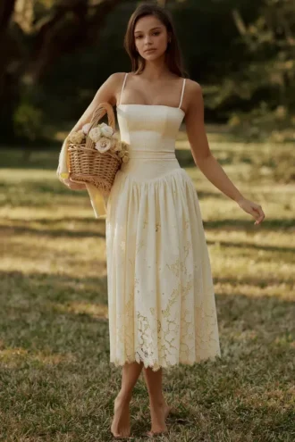 Sukienka letnia Ysabella Lemon z koronką na zamówienie + broderie anglaise Sukienka letnia Ysabella Lemon z koronką na zamówienie + broderie anglaise