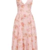 Sukienka letnia z dekoltem halter z żorżety w angielski wzór vintage w róże Sukienka letnia z dekoltem halter z żorżety w angielski wzór vintage w róże