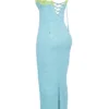 Sukienka maxi Aiza w kolorze ocean blue z kontrastową koronką