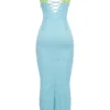 Sukienka maxi Aiza w kolorze ocean blue z kontrastową koronką