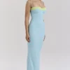 Sukienka maxi Aiza w kolorze ocean blue z kontrastową koronką