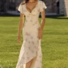 Sukienka maxi Amina w kolorze kości słoniowej z nadrukiem Vintage Rose z żorżety Sukienka maxi Amina w kolorze kości słoniowej z nadrukiem Vintage Rose z żorżety