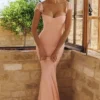 Sukienka maxi Antonella w kolorze brzoskwiniowym z siateczką
