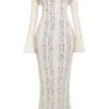 Sukienka maxi Belle Vintage w kremowe kwiatowe wzory z odkrytymi ramionami Sukienka maxi Belle Vintage w kremowe kwiatowe wzory z odkrytymi ramionami