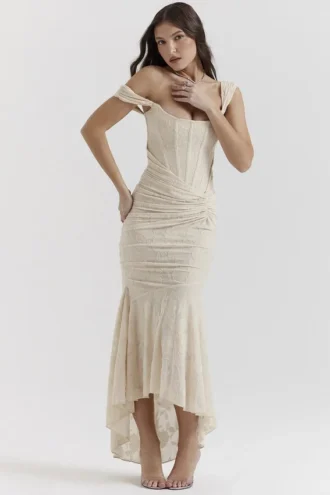 Sukienka maxi Cesca Vintage w kremowe kwiaty