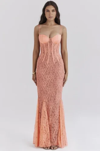 Sukienka maxi Cordelia Sorbet z koronkowymi wstawkami