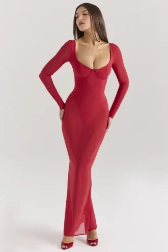 Sukienka maxi Everly Holly z siateczki w kolorze czerwonym z Body