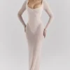 Sukienka maxi Everly z siateczki w kolorze pudrowym z wbudowanym Body Sukienka maxi Everly z siateczki w kolorze pudrowym z wbudowanym Body