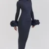 Sukienka maxi Fabienne Midnight z falbanowymi rękawami