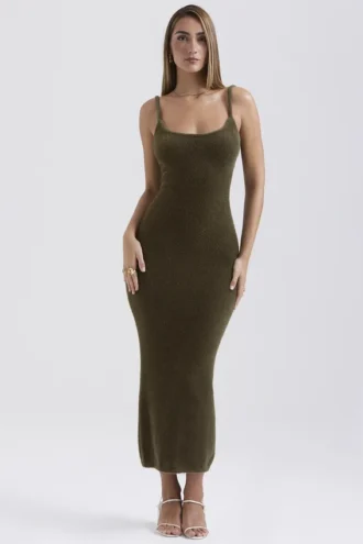 Sukienka maxi Fayette z miękkiej, puszystej dzianiny w kolorze khaki