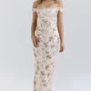 Sukienka maxi Isis Vintage w kremowy kwiatowy wzór z gorsetem