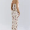 Sukienka maxi Isis Vintage w kremowy kwiatowy wzór z gorsetem