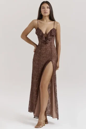 Sukienka maxi Lucianna Espresso Lace