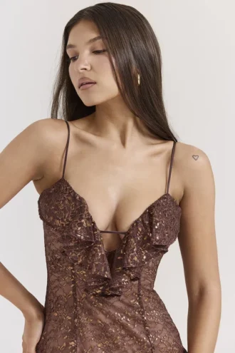 Sukienka maxi Lucianna Espresso Lace