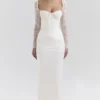 Sukienka maxi Perdi Vintage w kolorze kości słoniowej z satyny Sukienka maxi Perdi Vintage w kolorze kości słoniowej z satyny