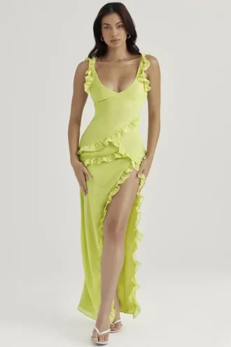 Sukienka maxi Pixie Lime z falbanami Sukienka maxi Pixie Lime z falbanami