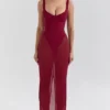 Sukienka maxi Robina z elastycznej siateczki w kolorze wina Sukienka maxi Robina z elastycznej siateczki w kolorze wina