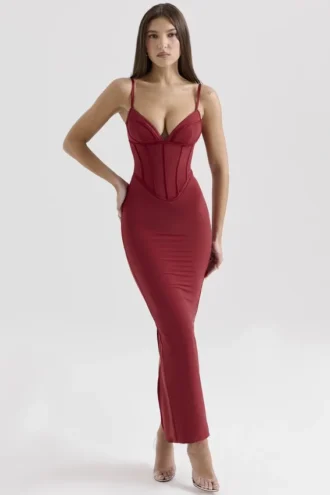 Sukienka maxi „Romy” z siateczki w kolorze wina Sukienka maxi „Romy” z siateczki w kolorze wina