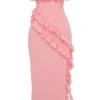 Sukienka maxi Sarina w kolorze morelowym z falbanami Sukienka maxi Sarina w kolorze morelowym z falbanami
