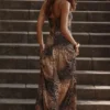 Sukienka maxi Seren Leopard z ręcznymi zdobieniami z koralików