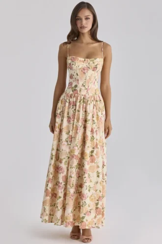 Sukienka maxi z bawełny w nadruk Rona Warm Rose Sukienka maxi z bawełny w nadruk Rona Warm Rose