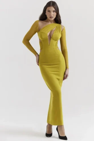 Sukienka maxi Zahra w kolorze chartreuse z głębokim dekoltem Sukienka maxi Zahra w kolorze chartreuse z głębokim dekoltem