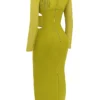 Sukienka maxi Zahra w kolorze chartreuse z głębokim dekoltem Sukienka maxi Zahra w kolorze chartreuse z głębokim dekoltem