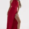 Sukienka maxi „Zanab Red Rose” z rozcięciem na udzie