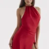 Sukienka maxi „Zanab Red Rose” z rozcięciem na udzie