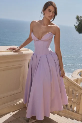 Sukienka midi Lady Orchid z tiulu i twillu, bez ramiączek