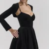 Sukienka midi Mademoiselle z czarnego aksamitu i tiulu + Bolerka