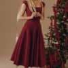 Sukienka midi Raisa z koronkowym tyłem z twillu w kolorze winnym Sukienka midi Raisa z koronkowym tyłem z twillu w kolorze winnym