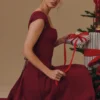 Sukienka midi Raisa z koronkowym tyłem z twillu w kolorze winnym Sukienka midi Raisa z koronkowym tyłem z twillu w kolorze winnym