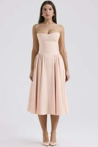 Sukienka midi Samaria Peach Parfait z gorsetem z tkaniny twill Sukienka midi Samaria Peach Parfait z gorsetem z tkaniny twill