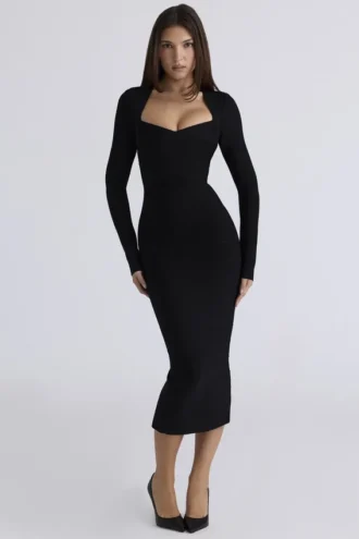 Sukienka midi z długim rękawem Naomi Black Sukienka midi z długim rękawem Naomi Black