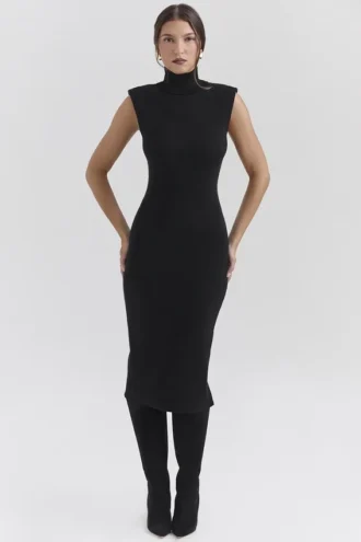 Sukienka midi z golfem z mieszanki kaszmiru Gaia Black Sukienka midi z golfem z mieszanki kaszmiru Gaia Black