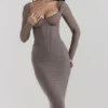 Sukienka midi z gorsetem Safran Mocha Sukienka midi z gorsetem Safran Mocha