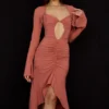 Sukienka midi z prawdziwego jedwabiu z falbanami Reine Rose Sukienka midi z prawdziwego jedwabiu z falbanami Reine Rose