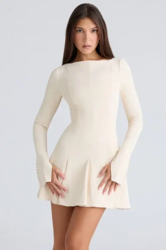 Sukienka mini Francesca Vintage Cream Stretch Crepe Godet Sukienka mini Francesca Vintage Cream Stretch Crepe Godet
